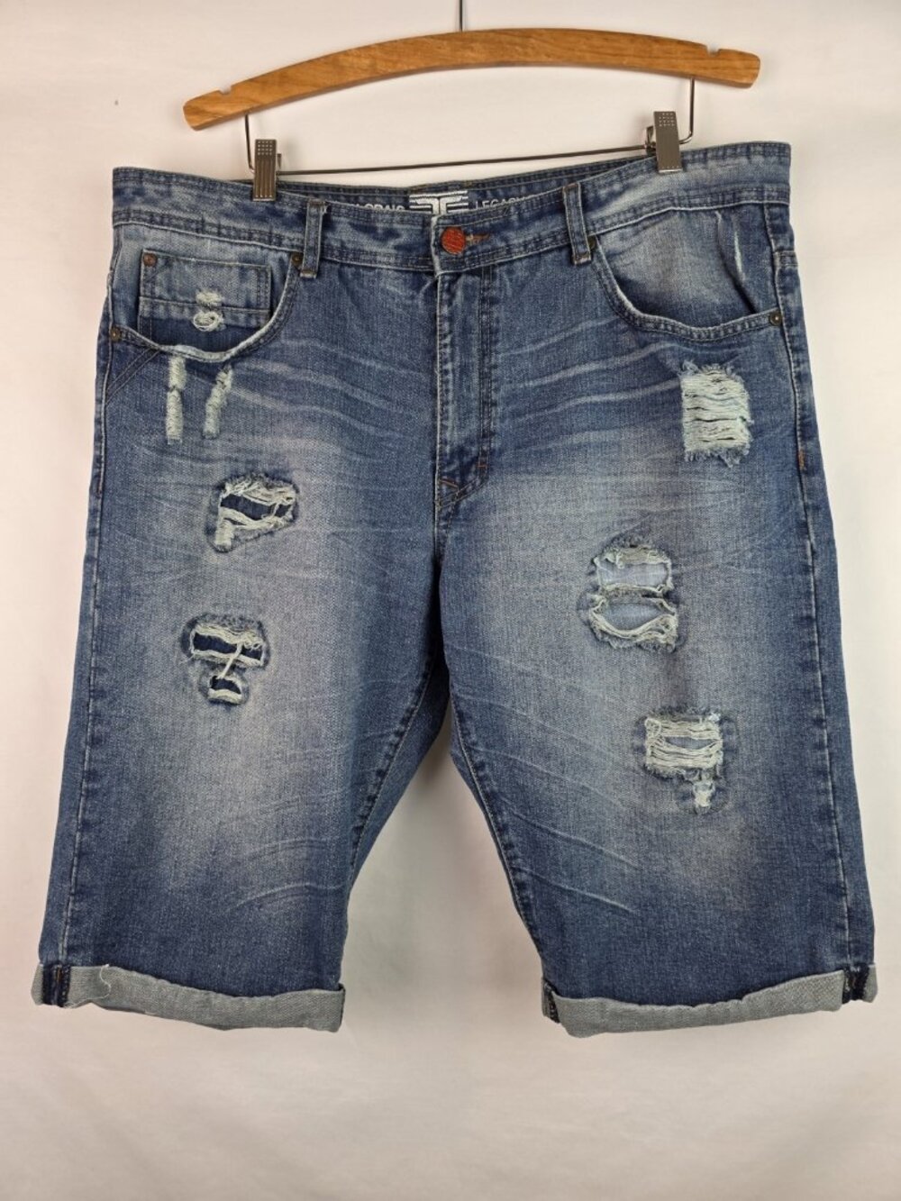 Jordan Craig Legacy Edition JC Men's Jean Shorts Size 38 Blue Distressed Denim